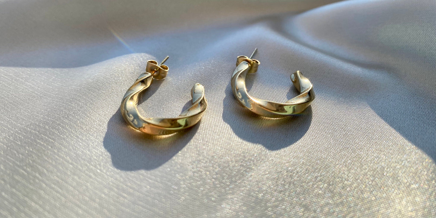 Gold Twist Hoop Earrings, Vintage Rope Twist Design, Chunky Braided Hoops, Waterproof, Chunky, Hook Earrings, Waterproof, Mother's Day Gift