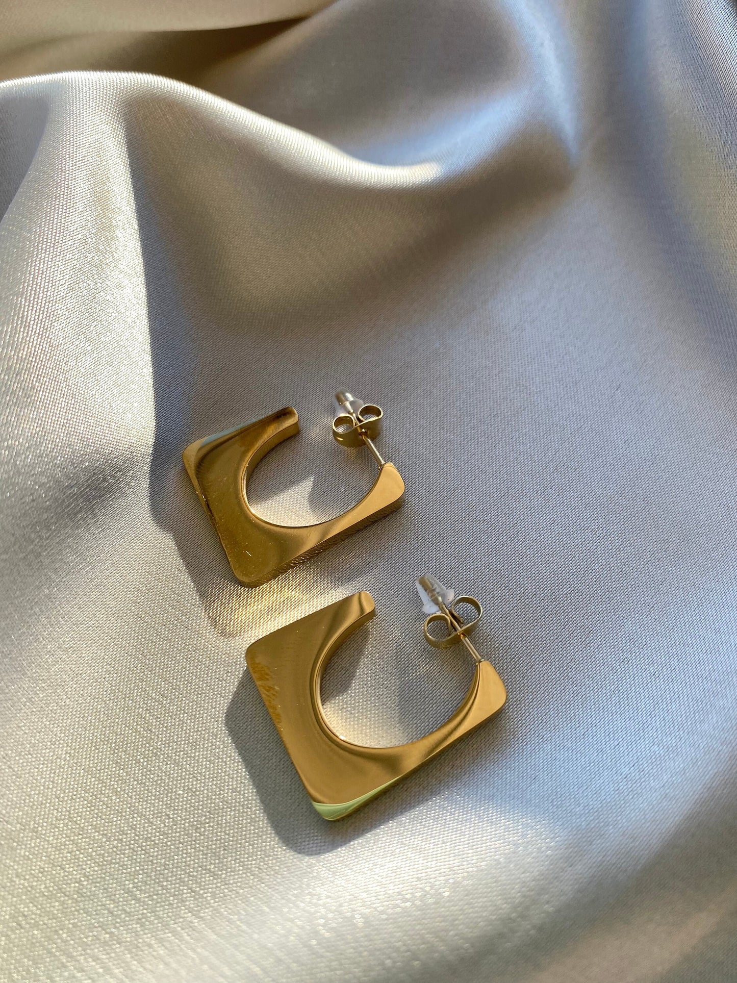 Gold Square Hoops - Handbag Earrings - Chunky Handbag Hoops -Square Hoop Earrings - Vintage Bold Earrings- Waterproof- Gift for her