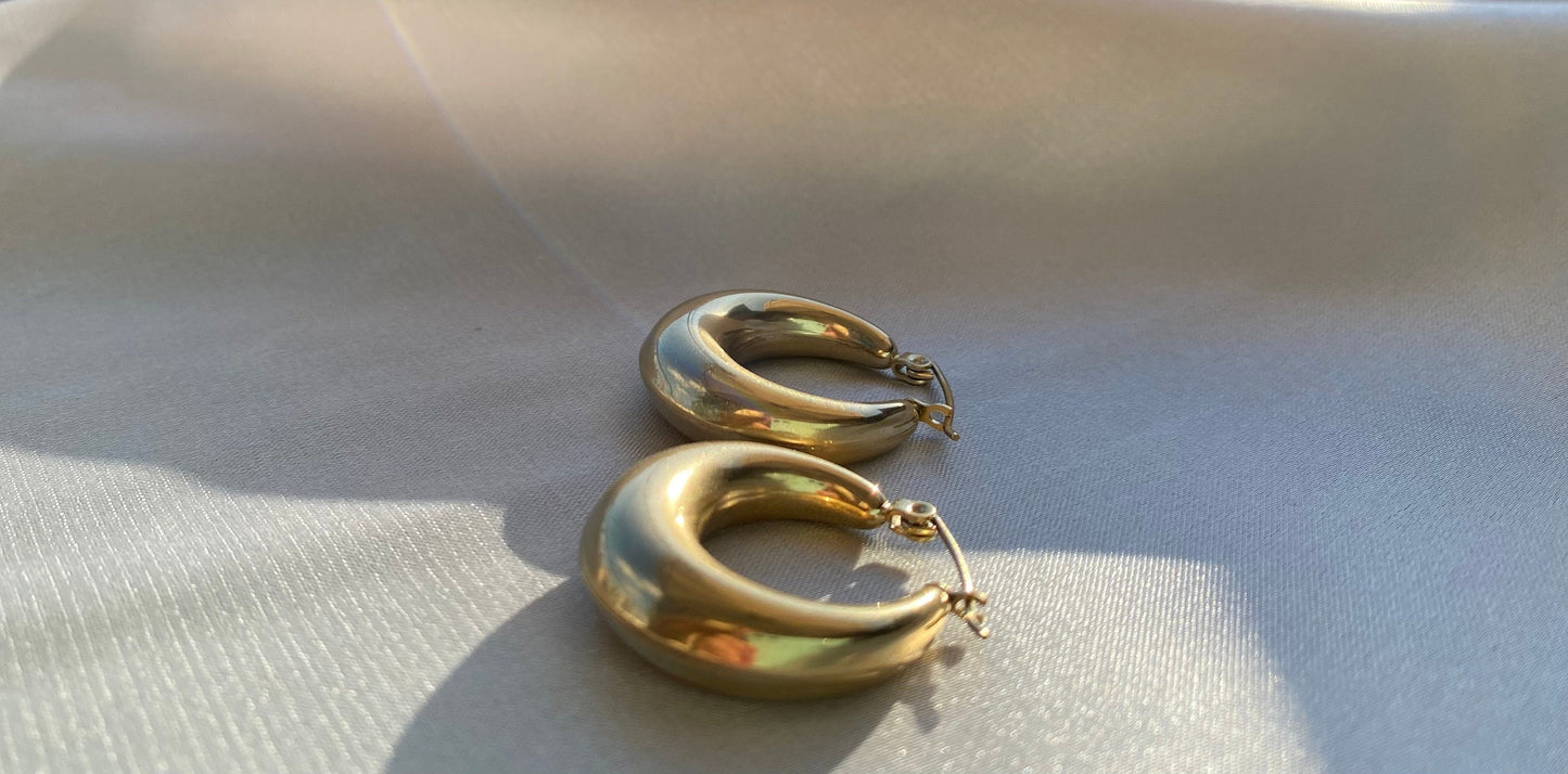Gold Oval Chunky Hollow Hoops, Bold Statement Earrings, Creole Hoop Earrings, Thick Gold Hollow Earrings, Mother's Day Gift , Waterproof