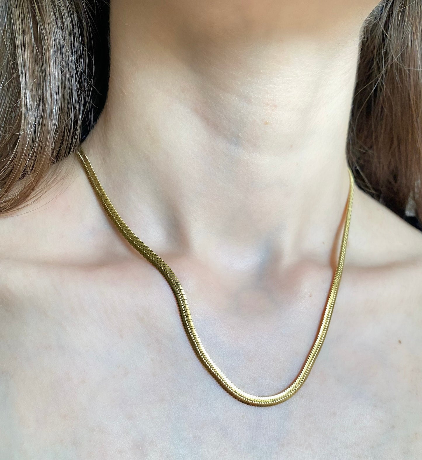 Gold Herringbone Necklaces, 3mm 4mm 6mm, Herringbone Chokers, Flat Snake Chain, Gold Choker, Stacking Layering Necklace, Gift for her