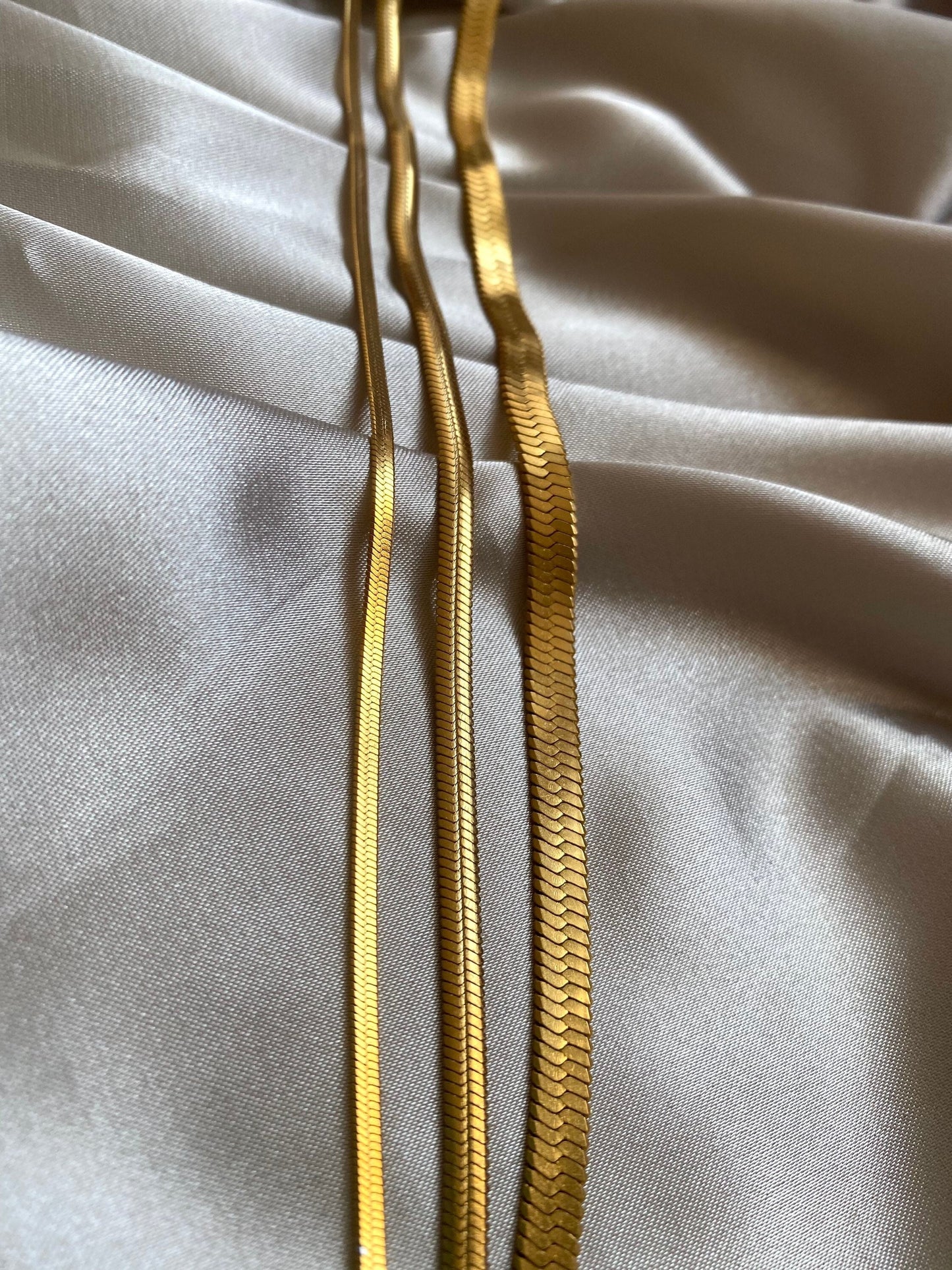 Gold Herringbone Necklaces, 3mm 4mm 6mm, Herringbone Chokers, Flat Snake Chain, Gold Choker, Stacking Layering Necklace, Gift for her