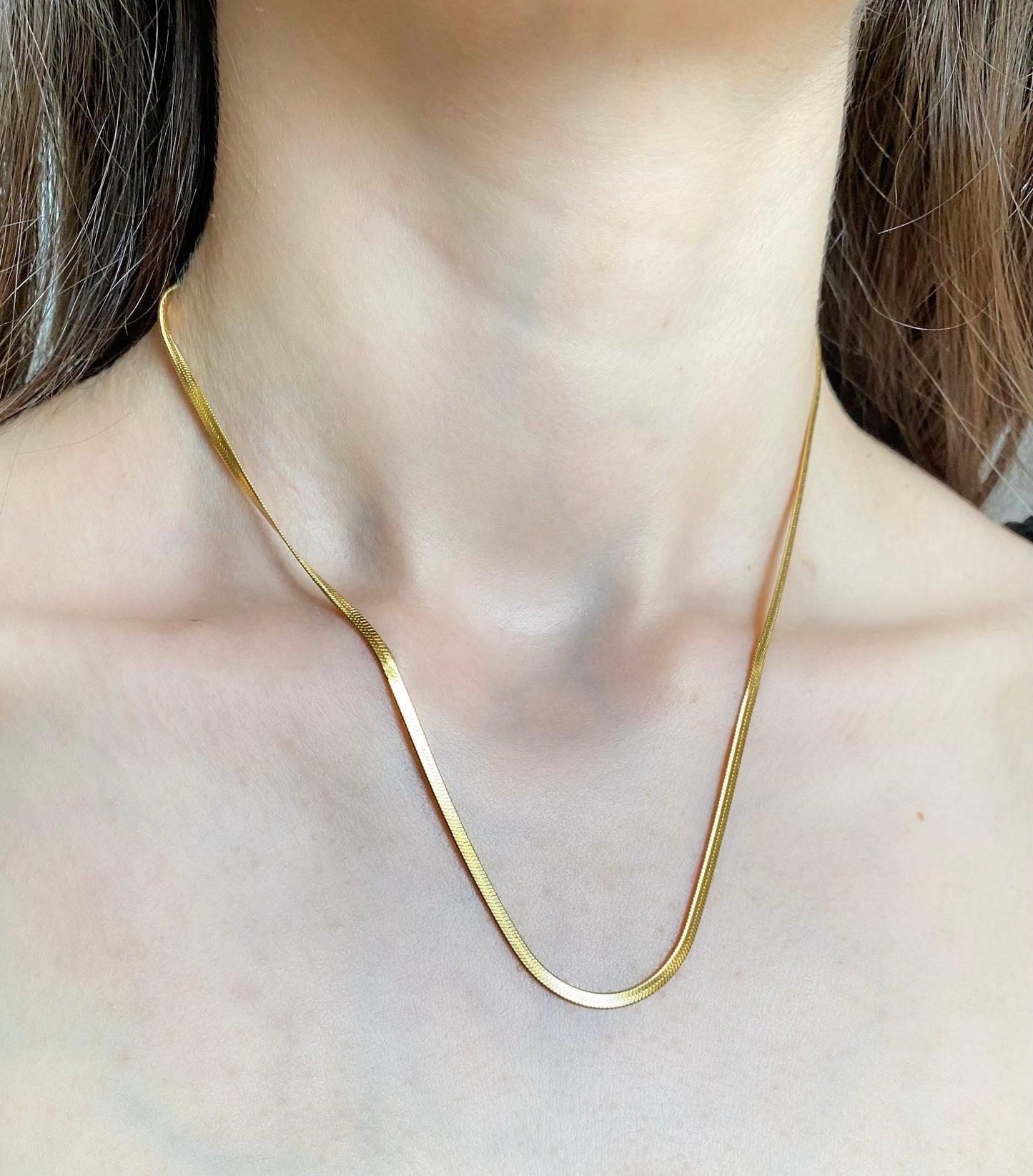 Gold Herringbone Necklaces, 3mm 4mm 6mm, Herringbone Chokers, Flat Snake Chain, Gold Choker, Stacking Layering Necklace, Gift for her