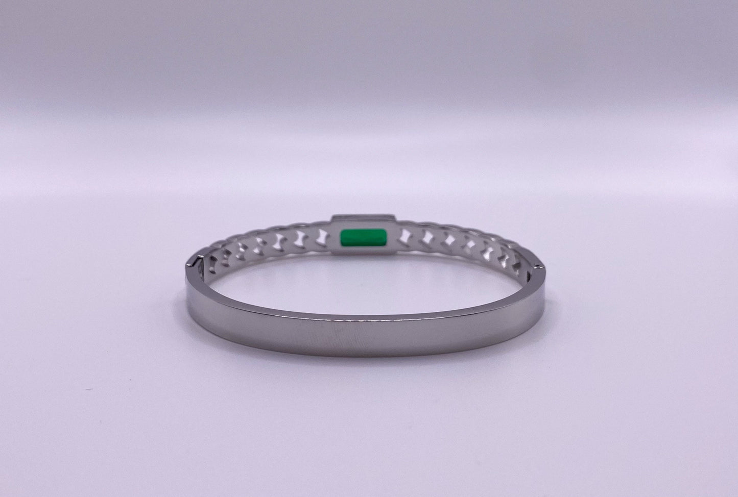 Silver Bangle, Emerald Green Cubic Zirconia Stone, Baguette Cut Bracelet, Silver Bracelet, Waterproof,Non Tarnish,Gift for her,Silver Bangle