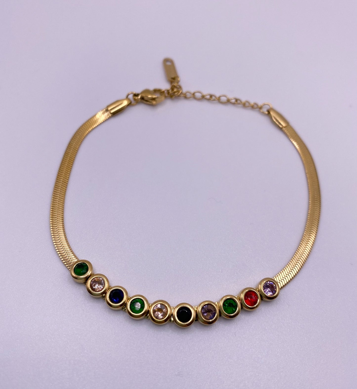 Herringbone Bracelet with Stones, Snake Chain Cubic Zirconia with Stones, Non Tarnish, Waterproof, Stackable Gold Chain, Mother's Day Gift