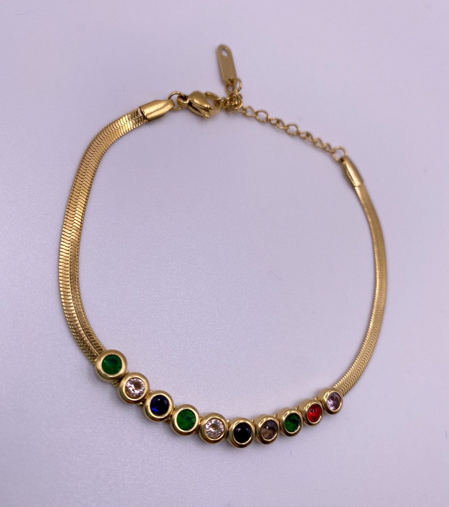 Herringbone Bracelet with Stones, Snake Chain Cubic Zirconia with Stones, Non Tarnish, Waterproof, Stackable Gold Chain, Mother's Day Gift