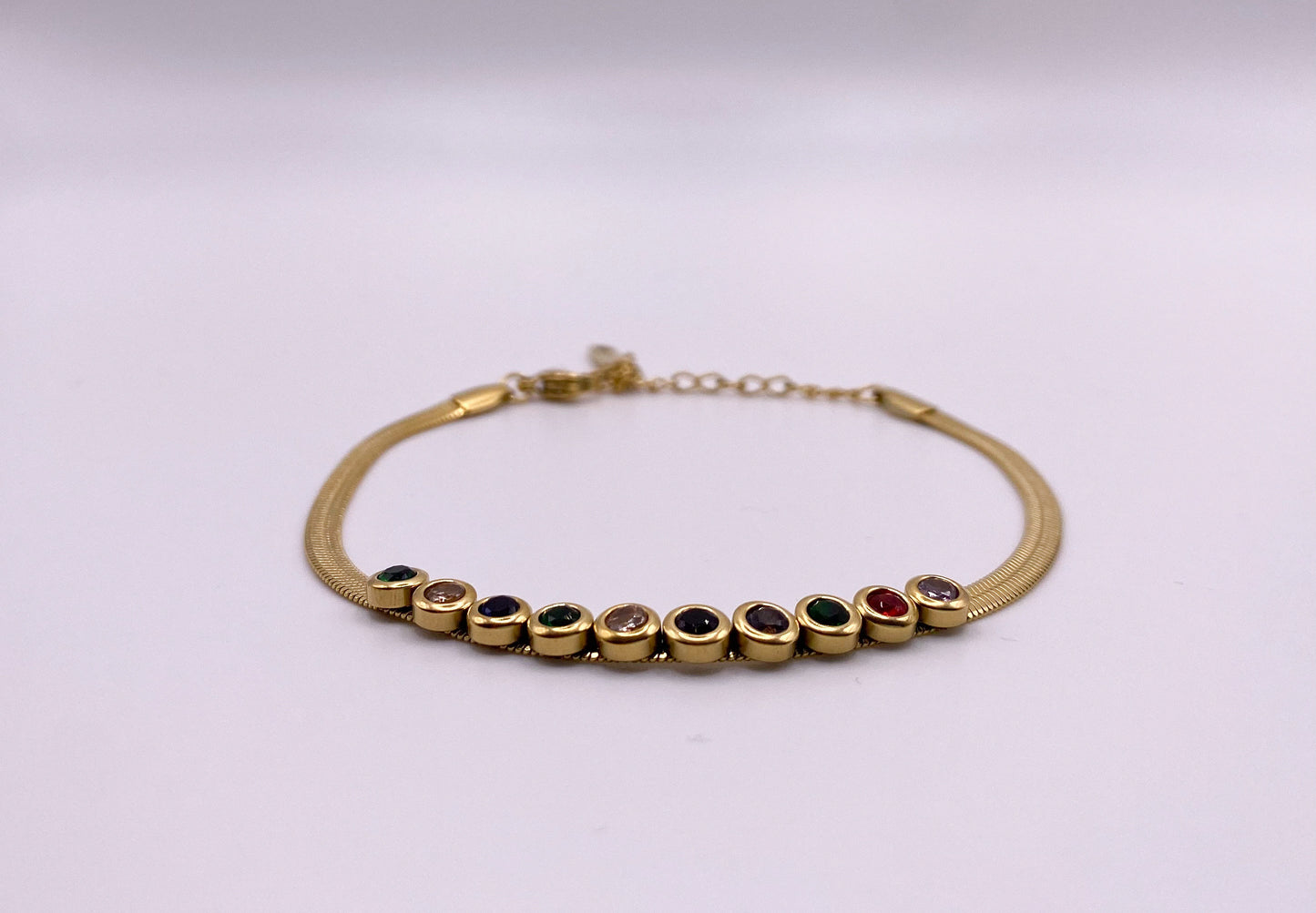 Herringbone Bracelet with Stones, Snake Chain Cubic Zirconia with Stones, Non Tarnish, Waterproof, Stackable Gold Chain, Mother's Day Gift