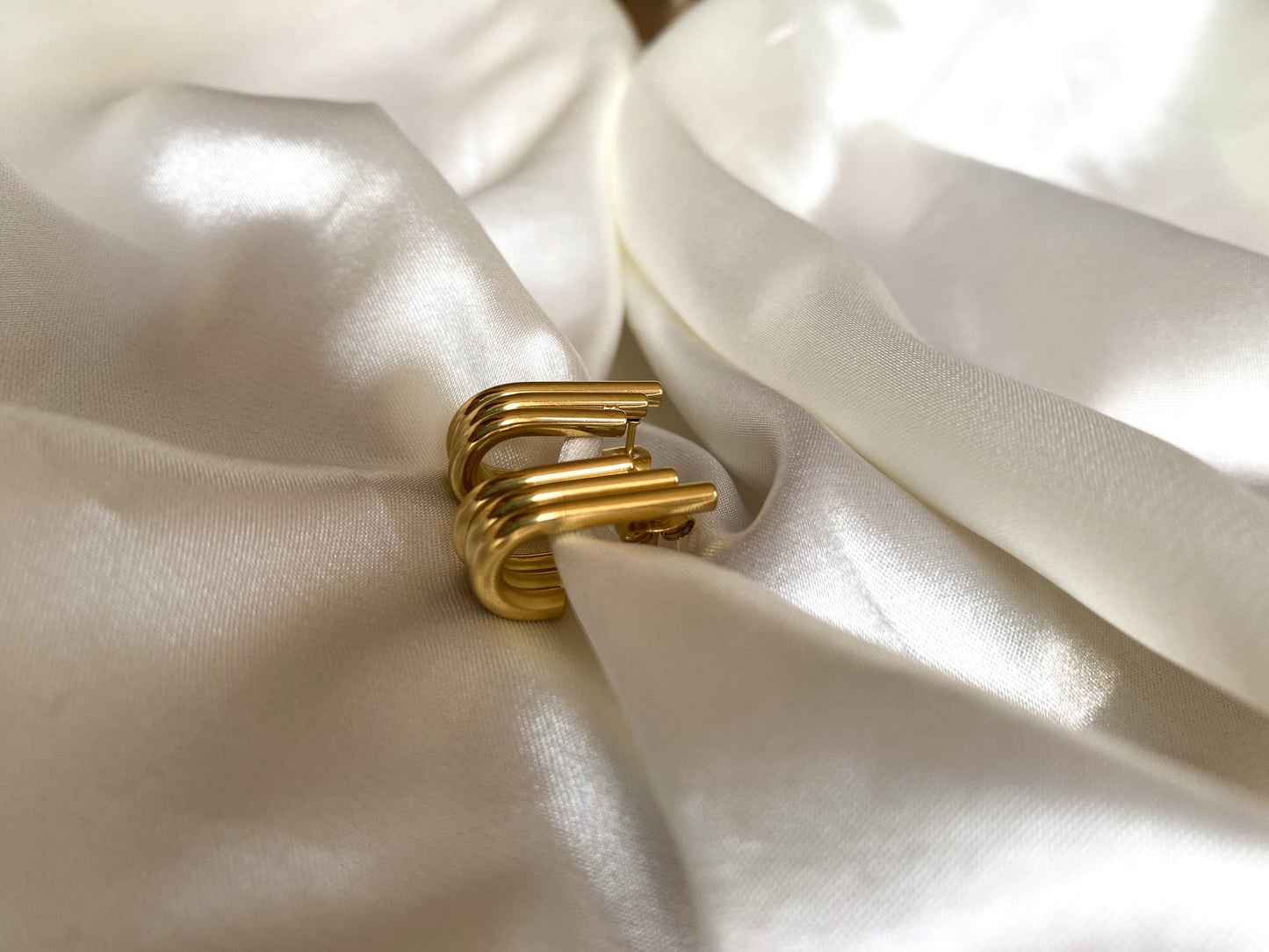 Gold Triple Hoop Earrings, 3 Layer U-Shaped Tube Earrings, Gold Chunky Hoops, Gold Vintage Earrings, Non-tarnish,Mothers Day Gift,Waterproof