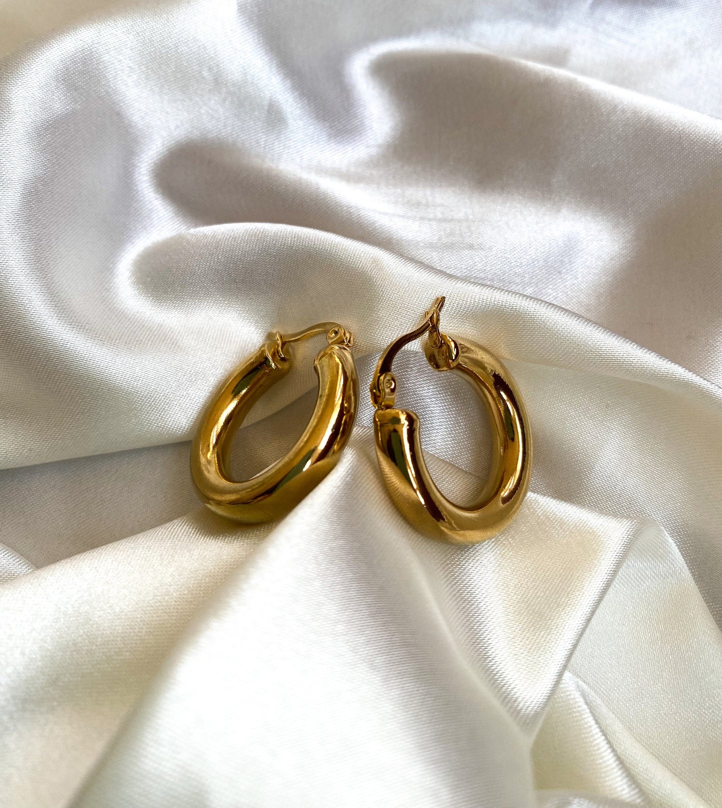 Gold Chunky Hoops, Gold Tube Earrings, Hoop Earrings, Thick Gold Earring, Waterproof hoops, Tarnish-proof earrings,Mothers Day Gift for her