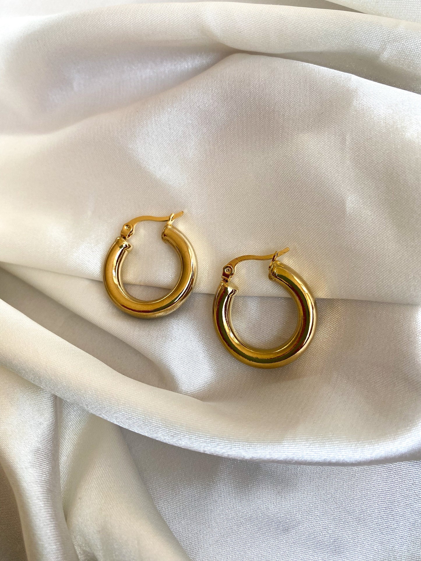 Gold Chunky Hoops, Gold Tube Earrings, Hoop Earrings, Thick Gold Earring, Waterproof hoops, Tarnish-proof earrings,Mothers Day Gift for her