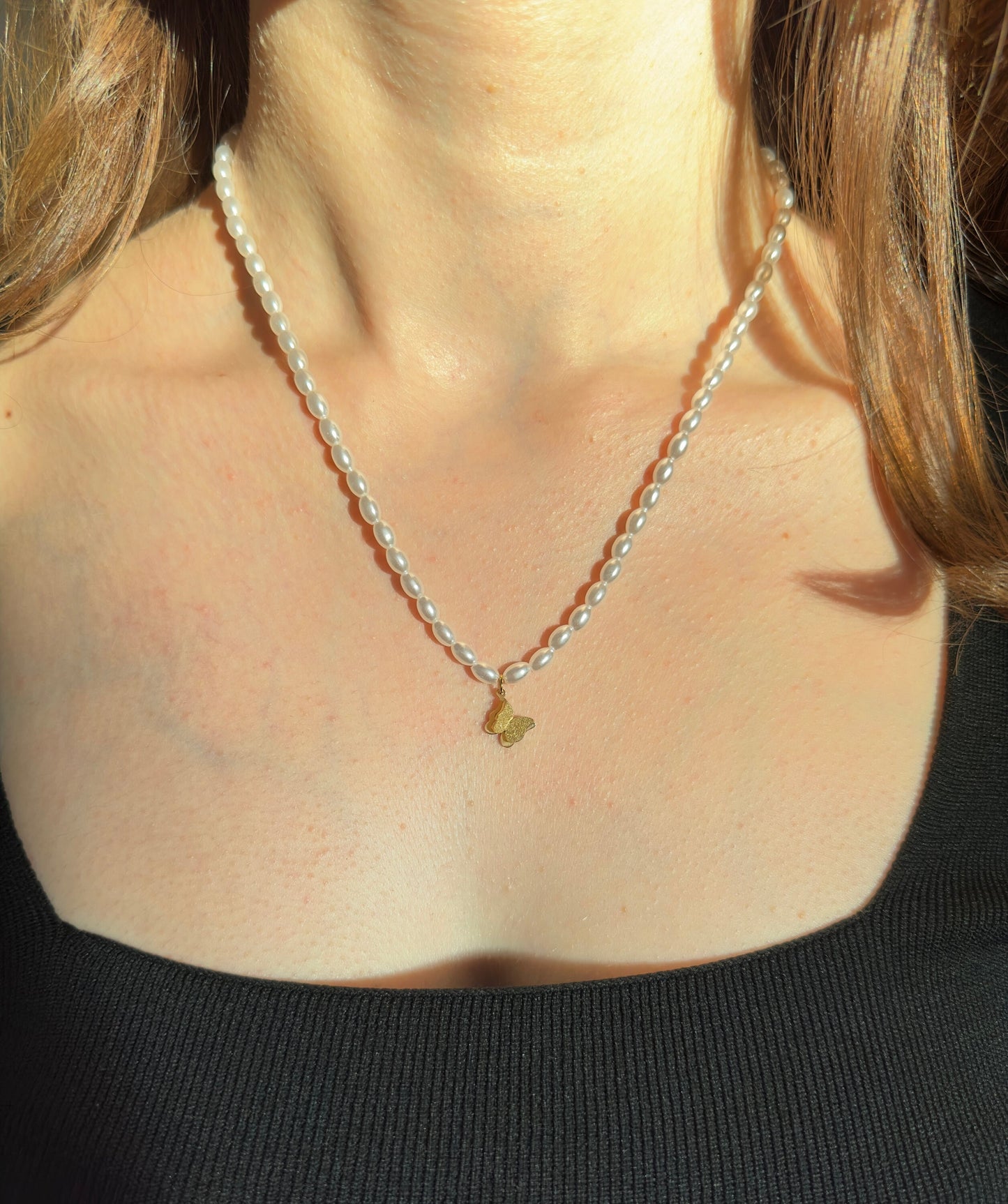 Delicate Pearl Necklace, Beaded Necklace, Butterfly Necklace, Romantic Gift, Butterfly Pendant, Waterproof, Gift for her, Birthday Gift