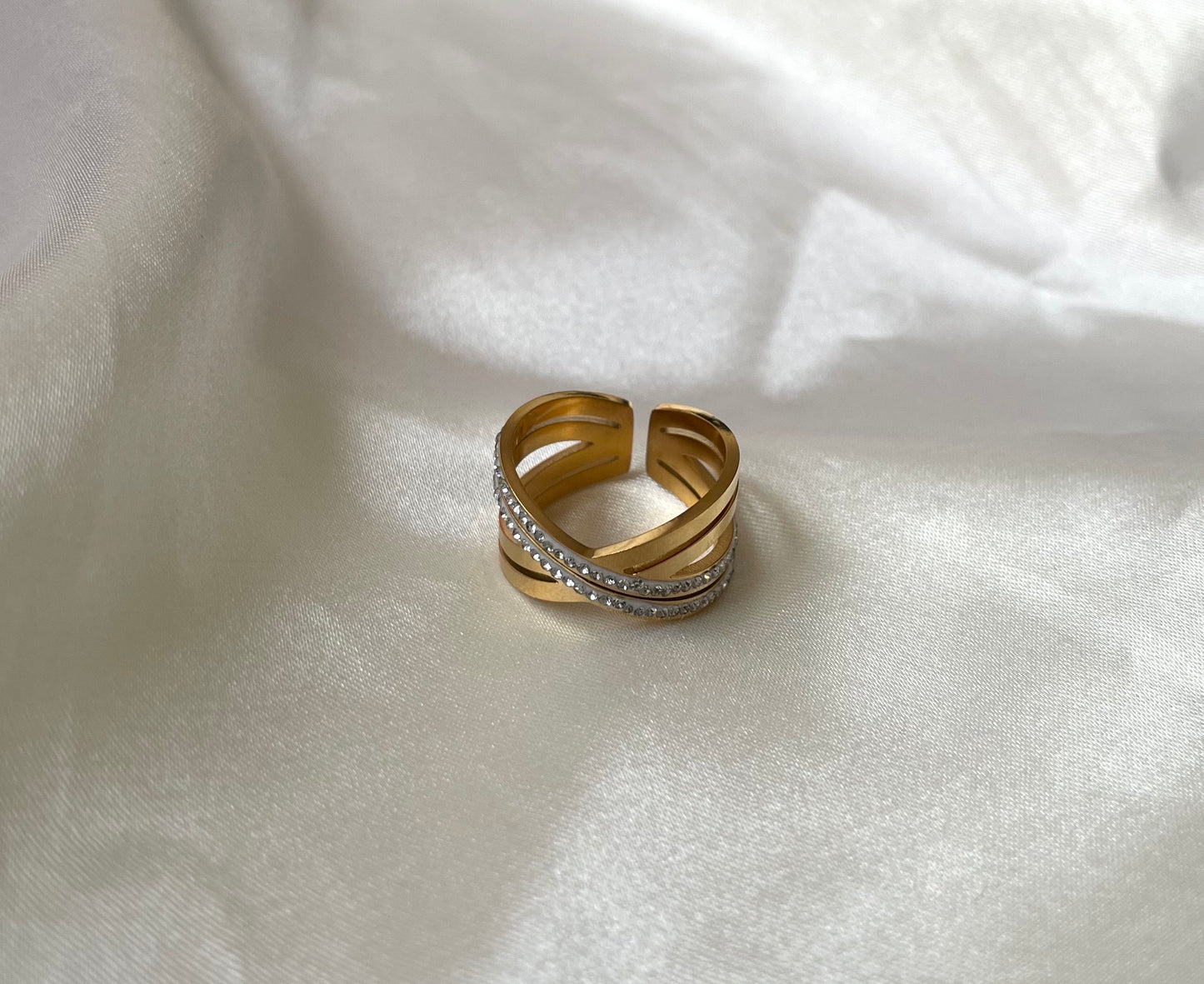 Adjustable Gold Rings for Women, Gold Ring Stack, Gold Zircon Ring with Stone,Crossover Ring, Twist Ring, Waterproof, Christmas Gift for her