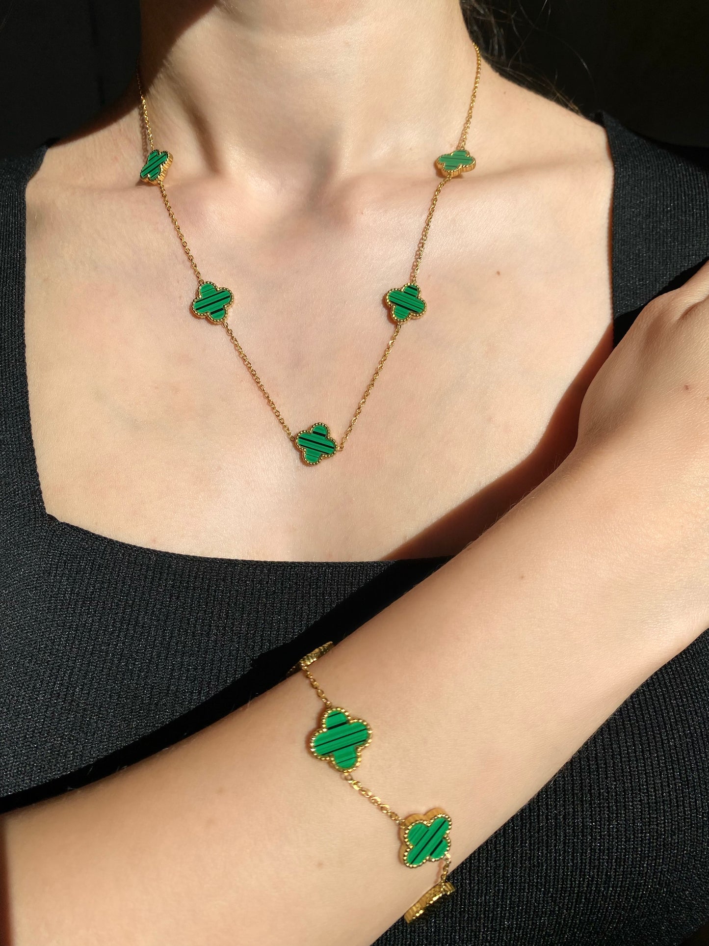Clover Bracelet, Necklace and Earrings in Gold