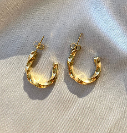 Gold Twist Hoop Earrings, Vintage Rope Twist Design, Chunky Braided Hoops, Waterproof, Chunky, Hook Earrings, Waterproof, Mother's Day Gift