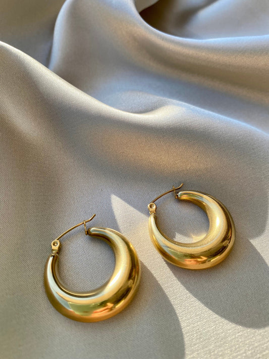 Gold Oval Chunky Hollow Hoops, Bold Statement Earrings, Creole Hoop Earrings, Thick Gold Hollow Earrings, Mother's Day Gift , Waterproof