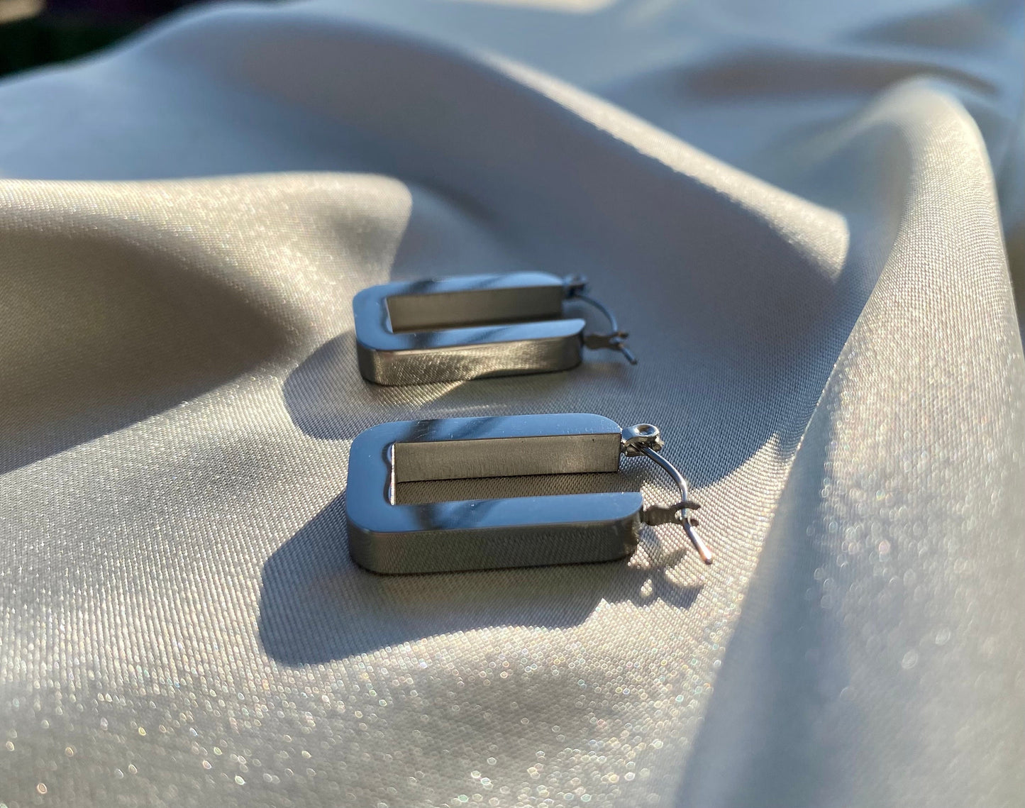 U Shaped Earrings, Chunky Silver Earrings, Oval Earrings in Silver, Rectangle Earrings, Chunky Silver Hoops, Anti-tarnish, Gift for her