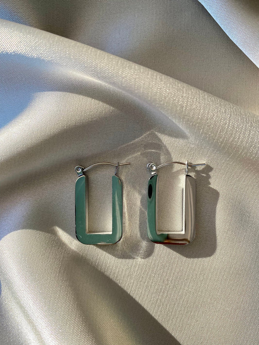 U Shaped Earrings, Chunky Silver Earrings, Oval Earrings in Silver, Rectangle Earrings, Chunky Silver Hoops, Anti-tarnish, Gift for her