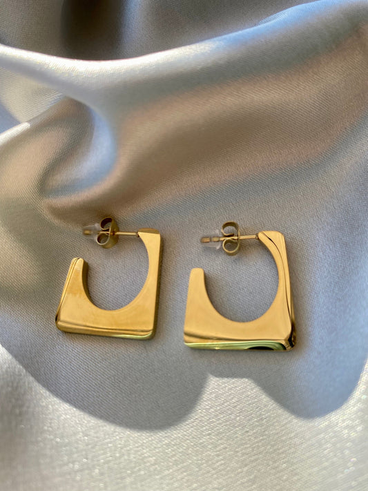 Gold Square Hoops - Handbag Earrings - Chunky Handbag Hoops -Square Hoop Earrings - Vintage Bold Earrings- Waterproof- Gift for her