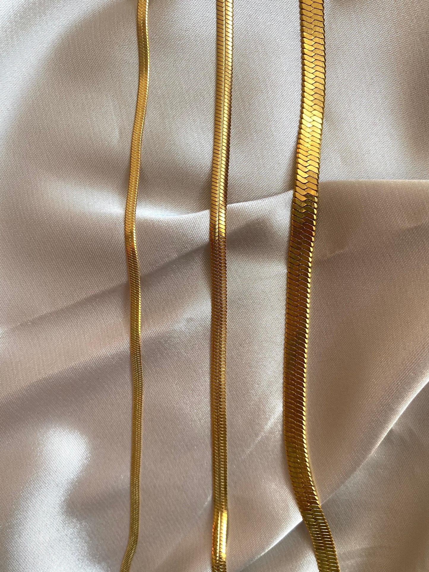Gold Herringbone Necklaces, 3mm 4mm 6mm, Herringbone Chokers, Flat Snake Chain, Gold Choker, Stacking Layering Necklace, Gift for her