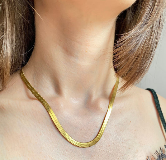Gold Herringbone Necklaces, 3mm 4mm 6mm, Herringbone Chokers, Flat Snake Chain, Gold Choker, Stacking Layering Necklace, Gift for her