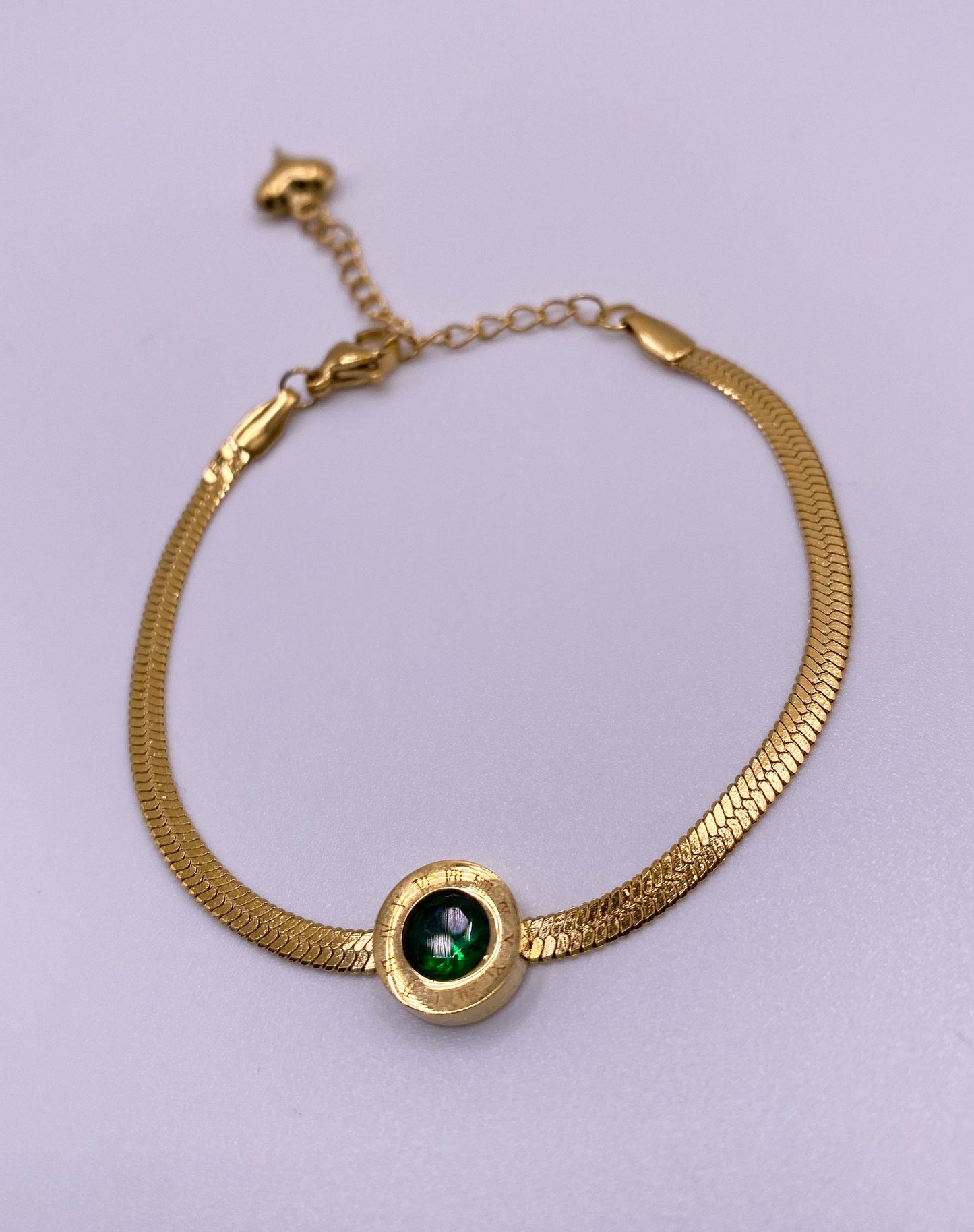Herringbone Bracelet with Stones, Snake Chain Cubic Zirconia with Stones, Non Tarnish, Waterproof, Stackable Gold Chain, Mother's Day Gift