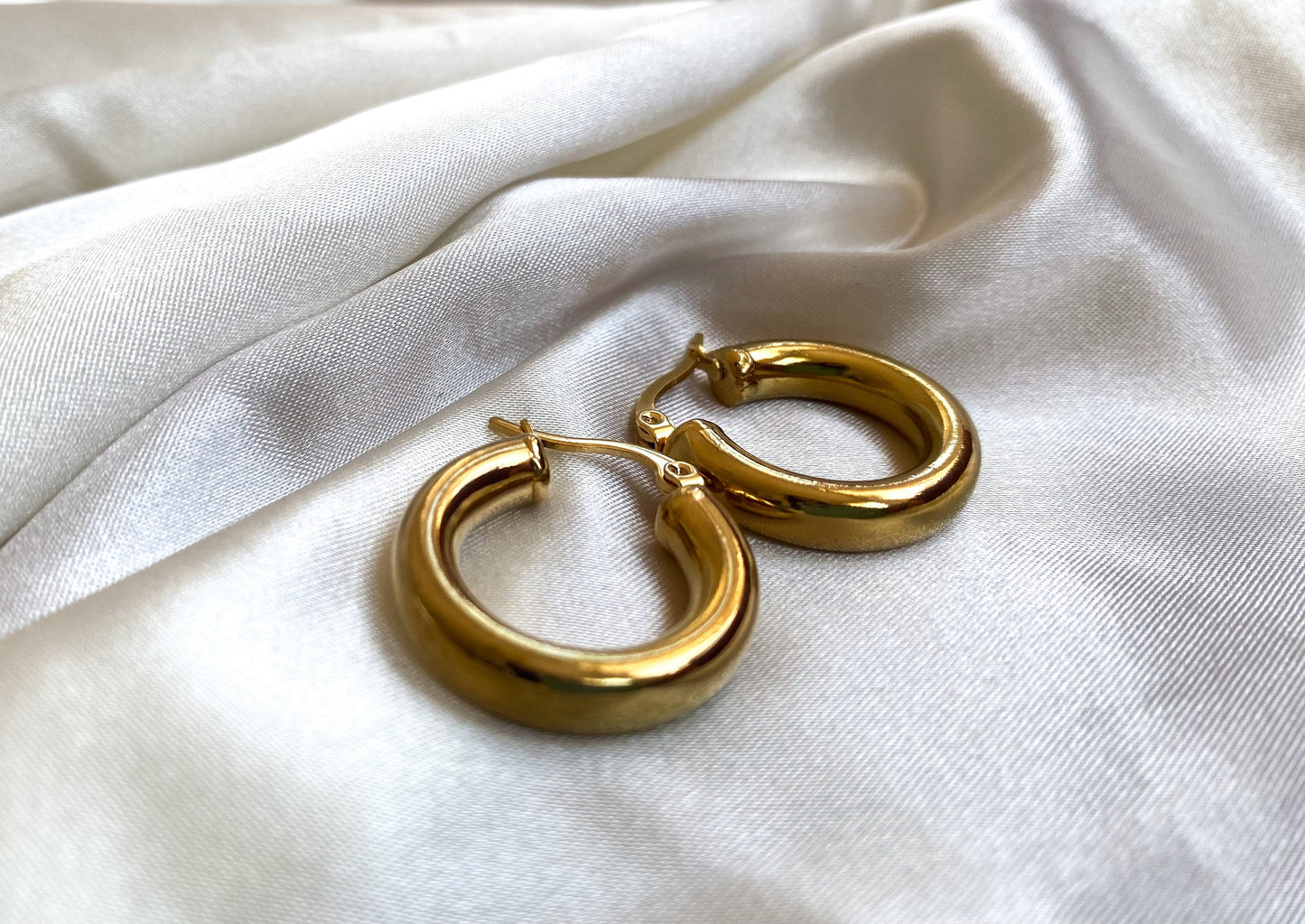 Gold Chunky Hoops, Gold Tube Earrings, Hoop Earrings, Thick Gold Earring,  Waterproof hoops, Tarnish-proof earrings,Mothers Day Gift for her