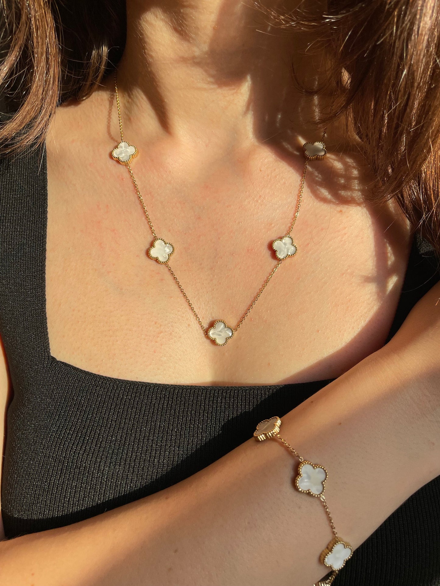 Clover Bracelet, Necklace and Earrings in Gold