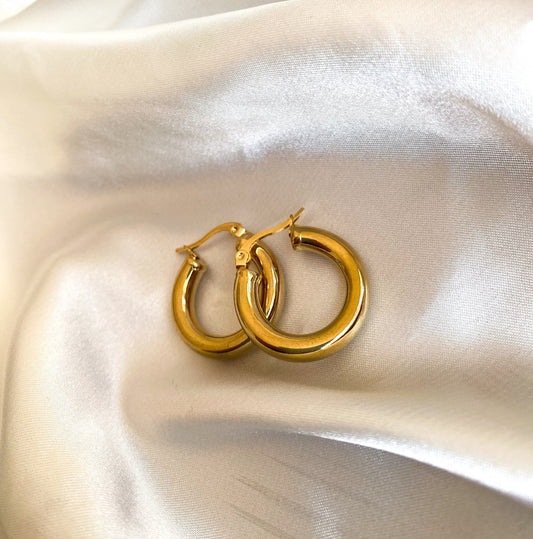 Gold Chunky Hoops, Gold Tube Earrings, Hoop Earrings, Thick Gold Earring,  Waterproof hoops, Tarnish-proof earrings,Mothers Day Gift for her