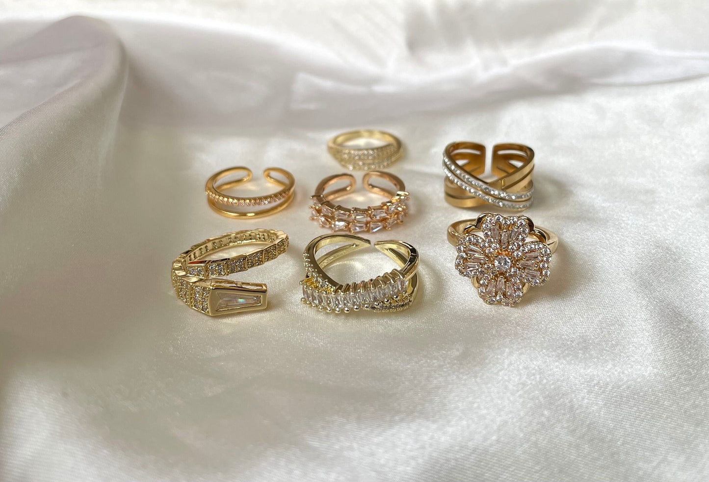 Adjustable Gold Rings for Women, Gold Ring Stack, Gold Zircon Ring with Stone,Crossover Ring, Twist Ring, Waterproof, Christmas Gift for her